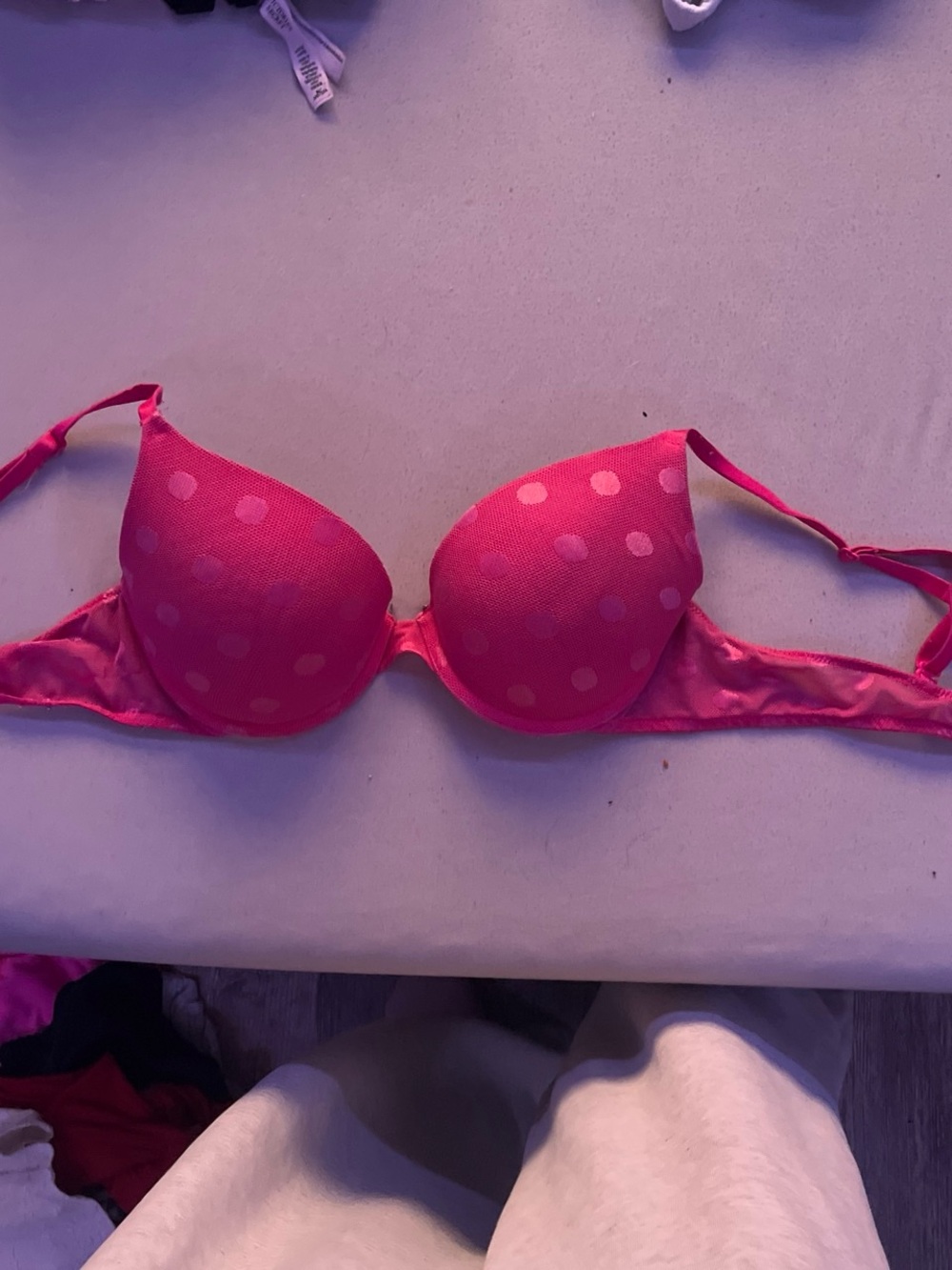 PINK Victoria's Secret Hot Pink Polka Dot Push-Up Bra